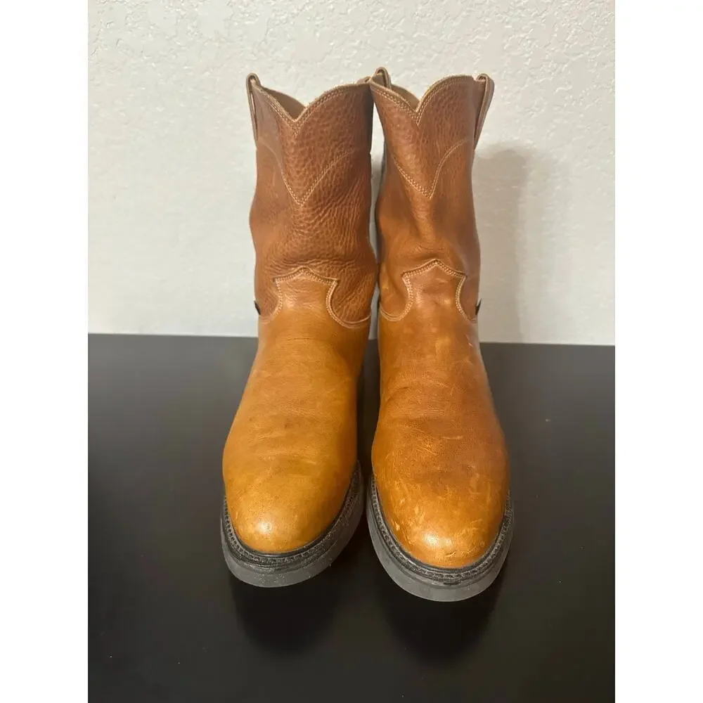 Justin 4766 Pull On Rounded Steel Toe Work Boots Men 14D Western Blue Collar